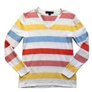 Tommy Hilfiger V-Neck Knit Bright Color Stripe Sweater Long Sleeve Sz Med